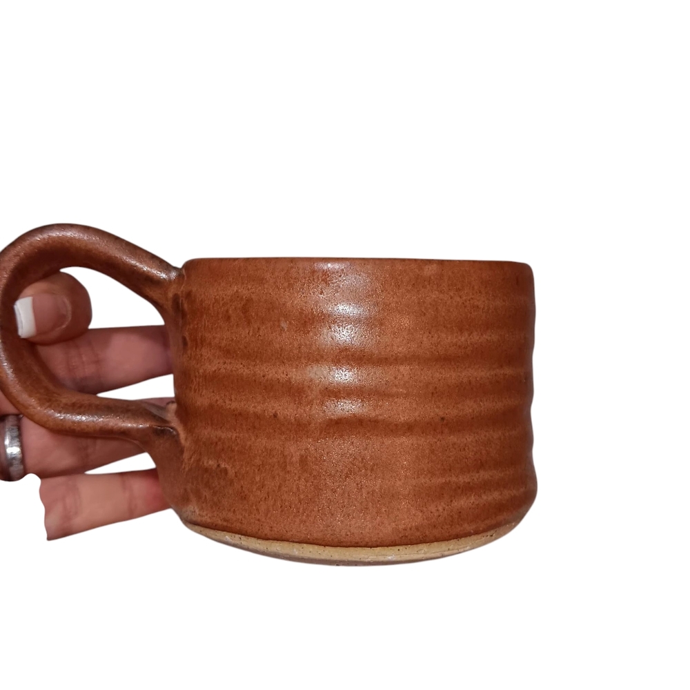 Vintage Handmade Clay Mug Almost 1 1/2 Lb. Brown 3X4 Inch.